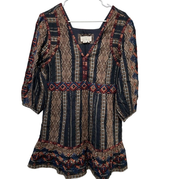 Anthropologie Dress Embroidered Boho Gypsy Dark Romantic Size Small Motif Mini - Picture 1 of 10